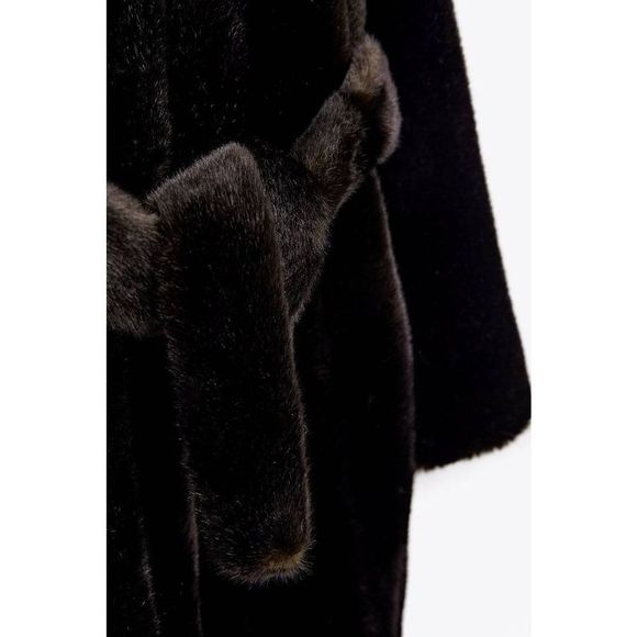 NWT RARE LONG FAUX FUR COAT ZARA CHOCOLATE BROWN - Picture 8 of 12